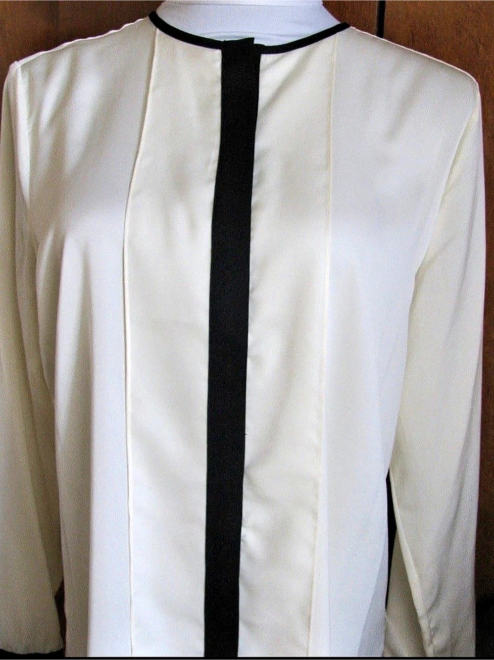 Lauren Ralph Lauren Color Block Button Front Blouse in White & Black Size XL